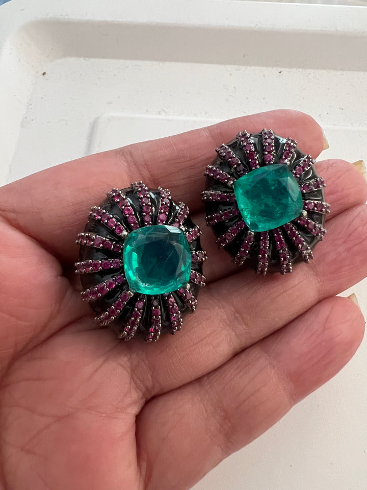 Elegant Designer Doublet Stone Stud Earrings | Brass & Stone Embellishments