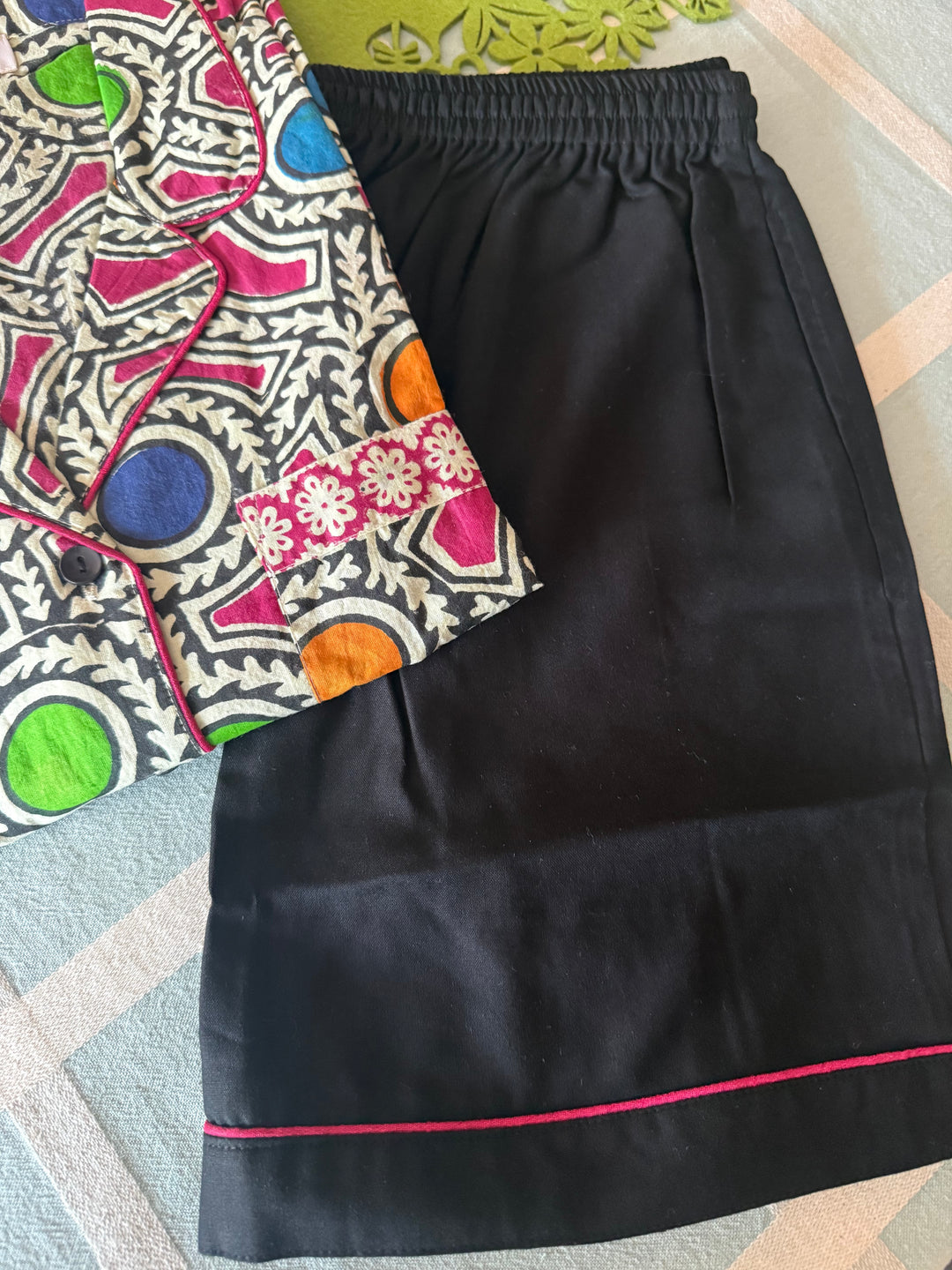 Designer Indian Print Cotton Night Suit - (Shirt and Shorts) Set of Two