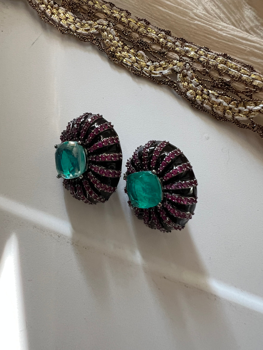 Elegant Designer Doublet Stone Stud Earrings | Brass & Stone Embellishments