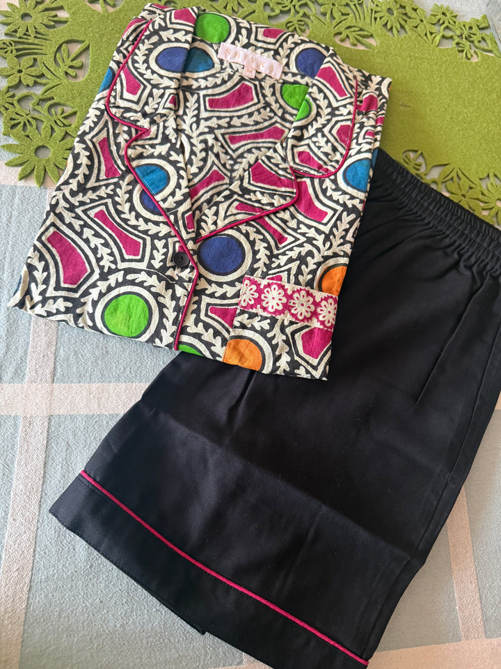 Designer Indian Print Cotton Night Suit - (Shirt and Shorts) Set of Two