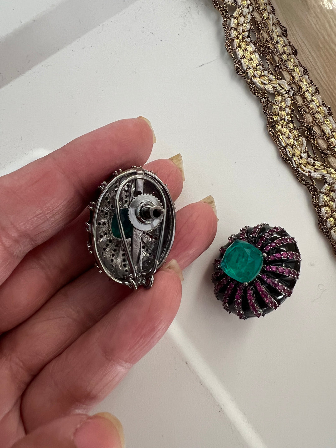 Elegant Designer Doublet Stone Stud Earrings | Brass & Stone Embellishments