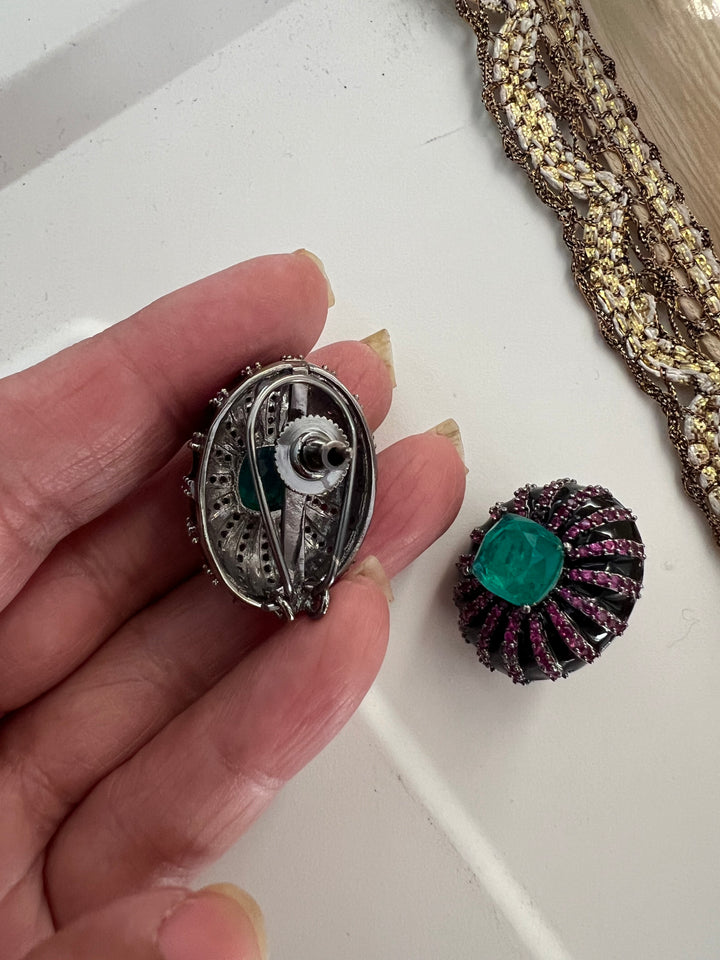 Elegant Designer Doublet Stone Stud Earrings | Brass & Stone Embellishments