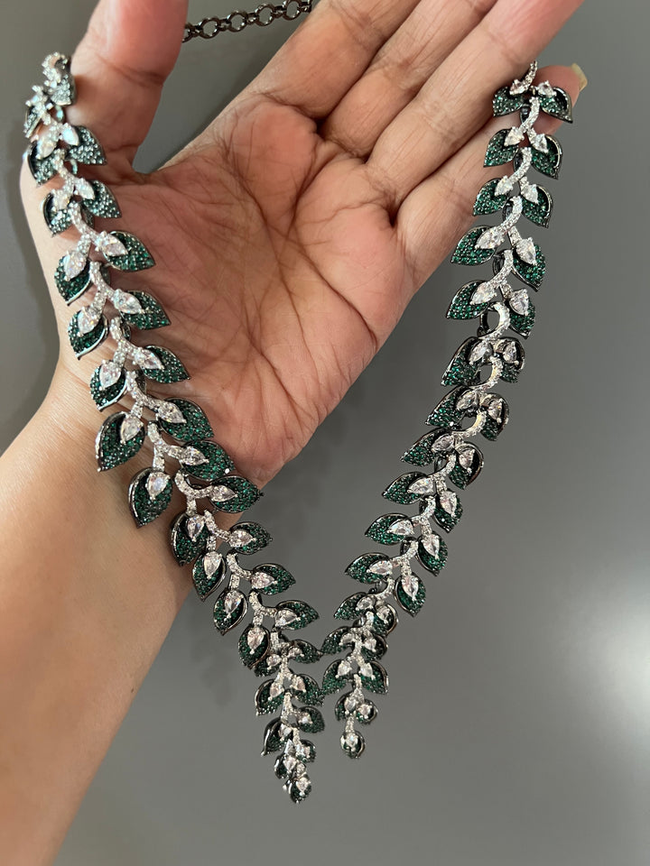 Elegant Designer Leaf Necklace Set | SHIVKA | Brass, Copper & Silver | Perfect for Destination Weddings