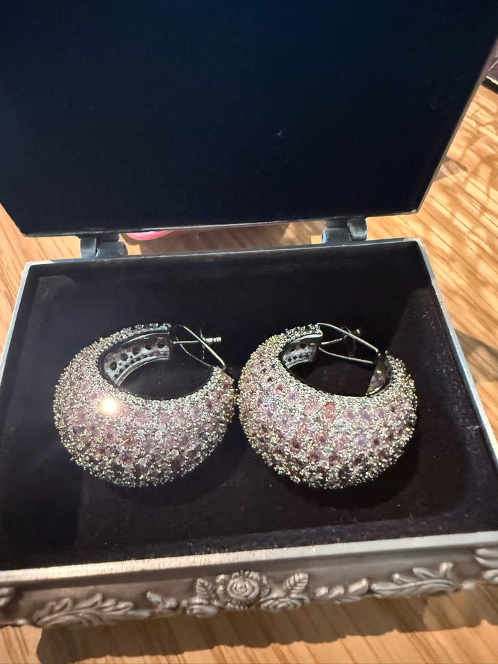 Sexy Pink CZ Hoop Earrings | Bold Party Statement | SHIVKA