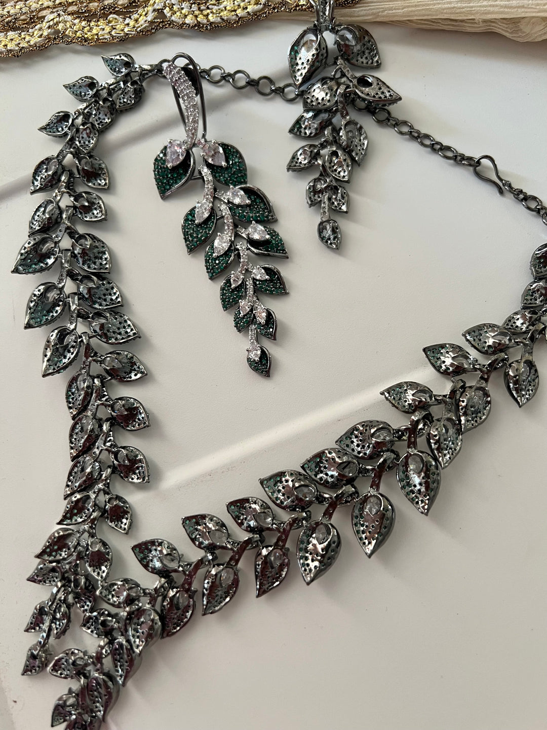 Elegant Designer Leaf Necklace Set | SHIVKA | Brass, Copper & Silver | Perfect for Destination Weddings