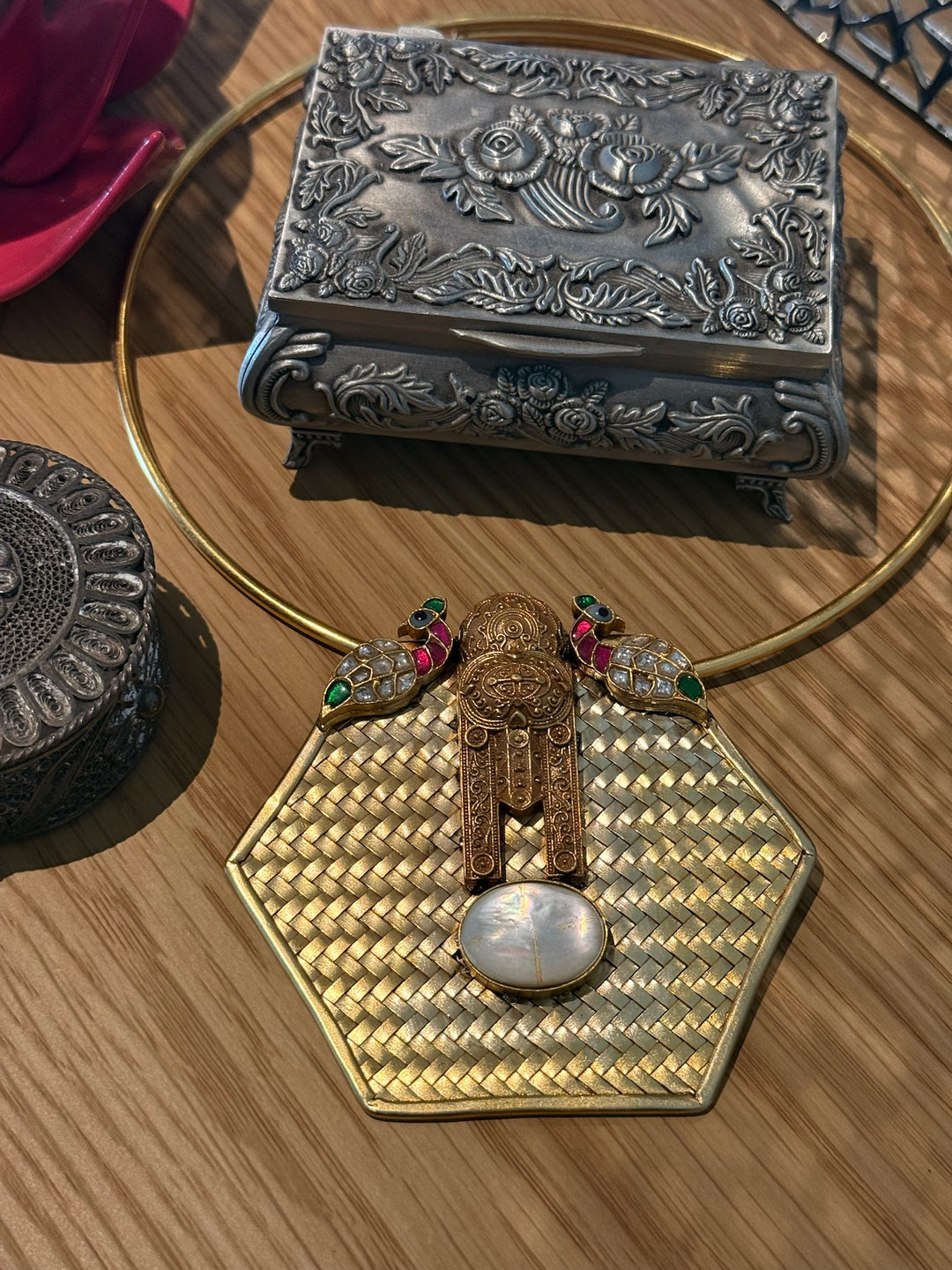 Twin Peacock MOP 925 Silver Necklace | SHIVKA