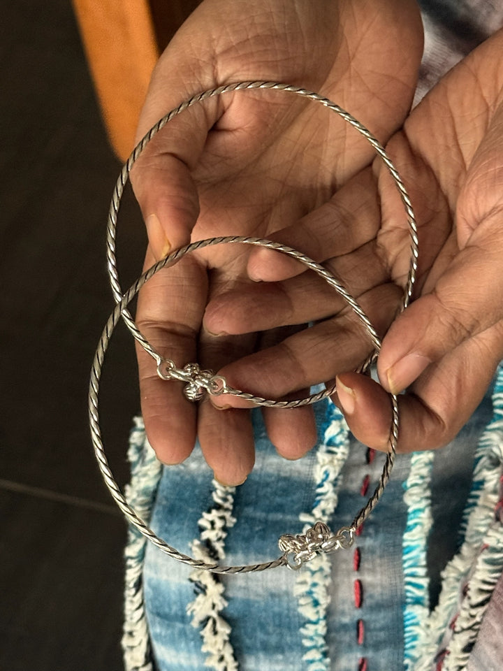 925 Silver Tribal Anklets with Ghungroo | SHIVKA Set of 2