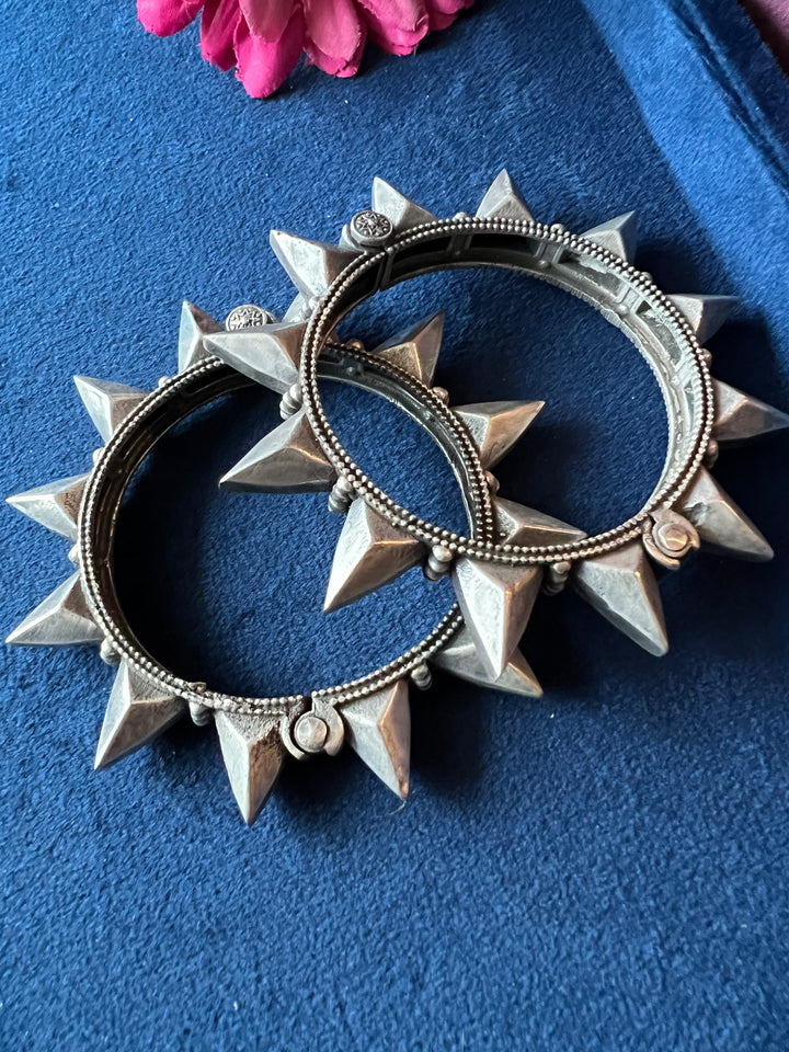 Elegant Brass Kadas - Premium Quality Silver Replica Set of Two