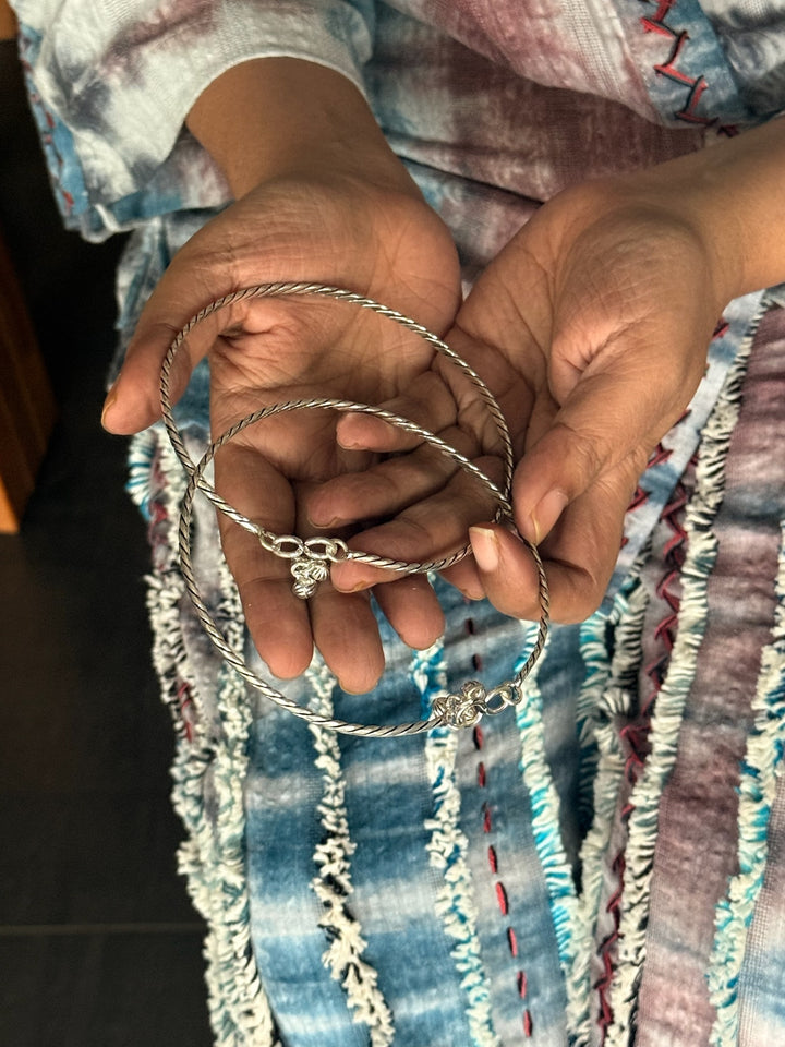 925 Silver Tribal Anklets with Ghungroo | SHIVKA Set of 2