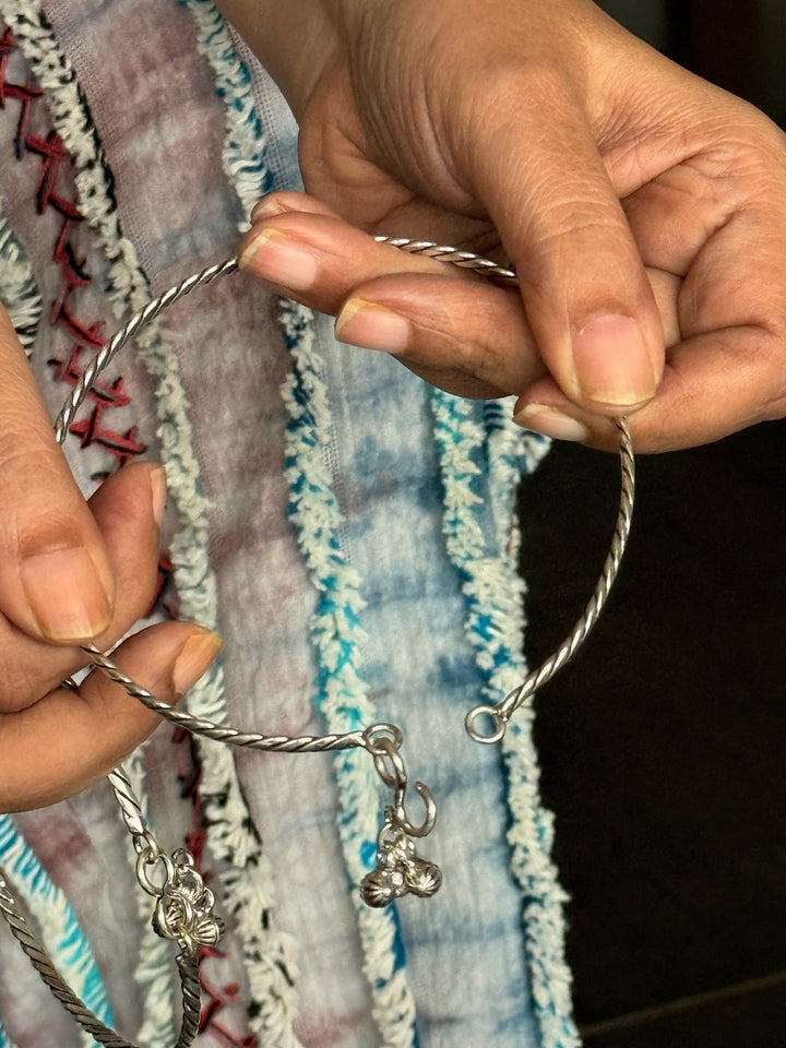 925 Silver Tribal Anklets with Ghungroo | SHIVKA Set of 2