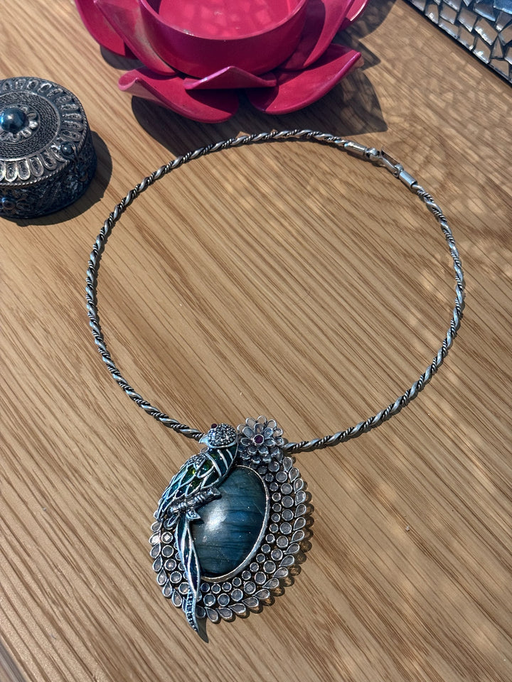 Parrot Labradorite 925 Silver Necklace | SHIVKA