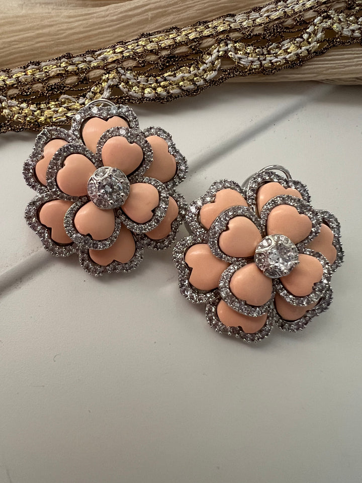 Elegant Designer Coral Stud Earrings | Brass & Stone Embellishments (Copy)