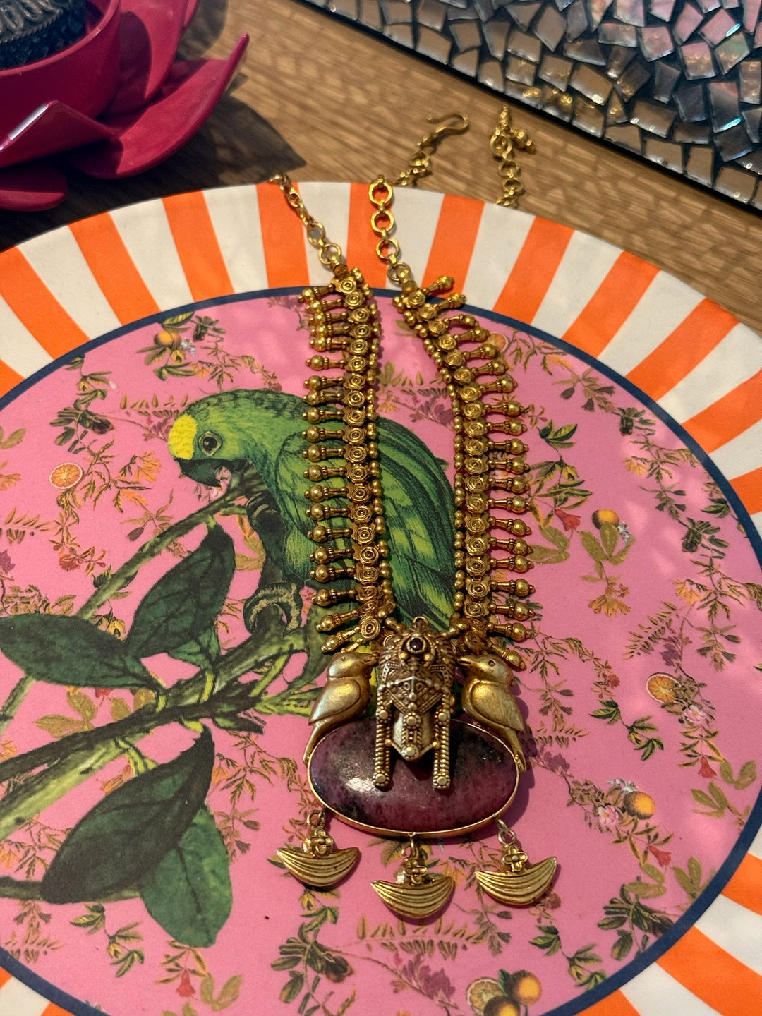 Twin Bird Ruby 925 Silver Necklace | SHIVKA