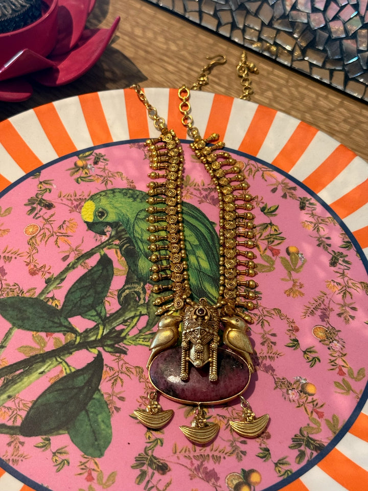 Twin Bird Ruby 925 Silver Necklace | SHIVKA