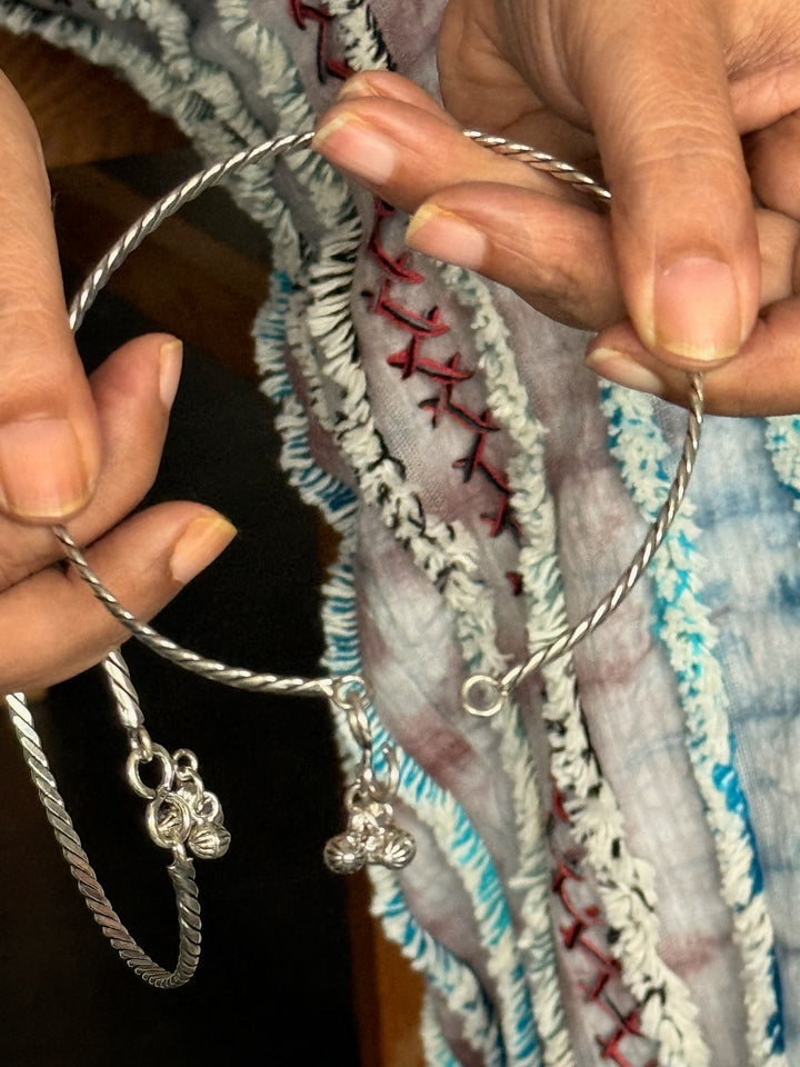 925 Silver Tribal Anklets with Ghungroo | SHIVKA Set of 2