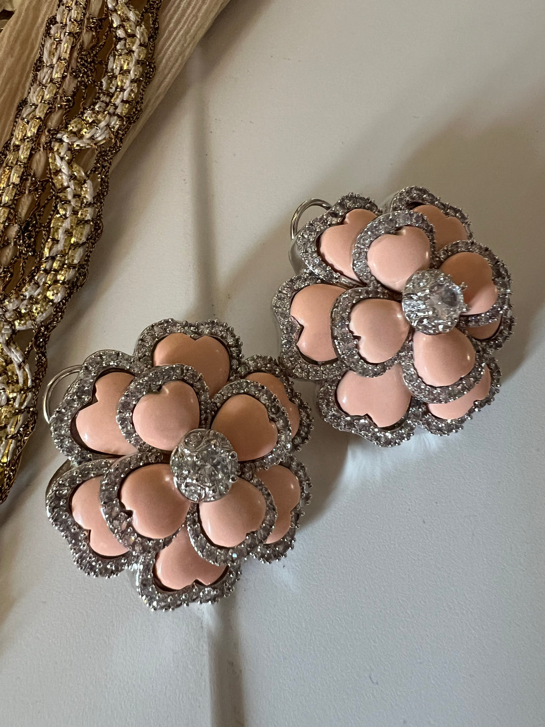 Elegant Designer Coral Stud Earrings | Brass & Stone Embellishments (Copy)