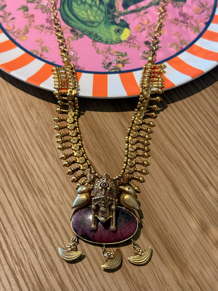 Twin Bird Ruby 925 Silver Necklace | SHIVKA