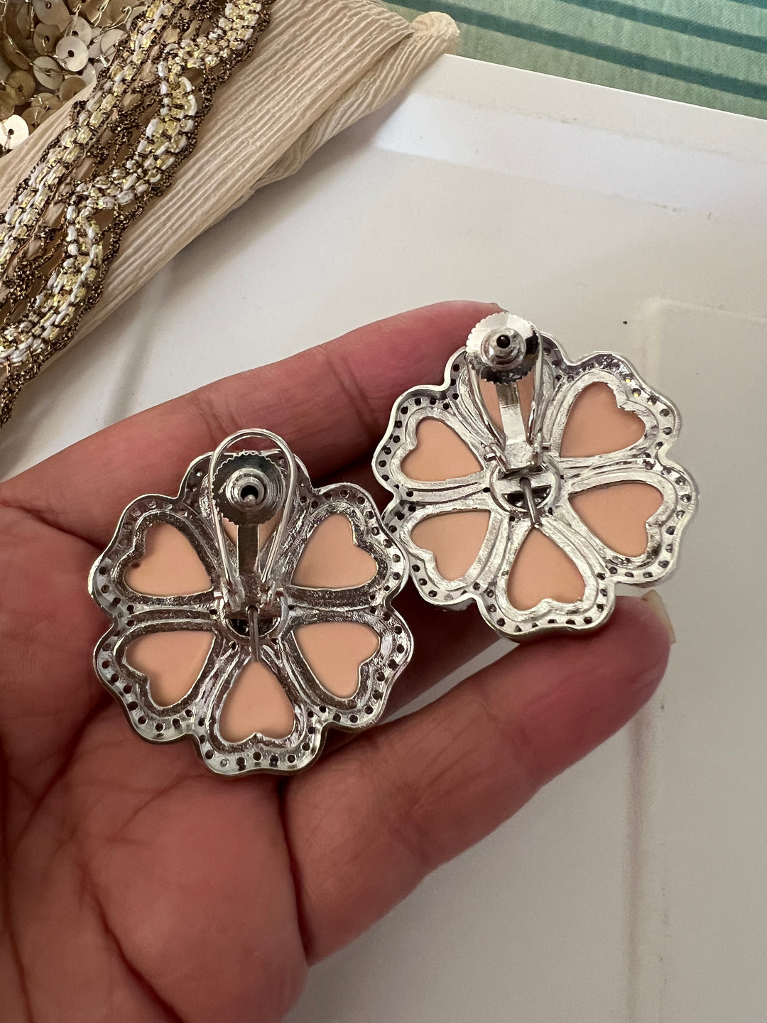 Elegant Designer Coral Stud Earrings | Brass & Stone Embellishments (Copy)