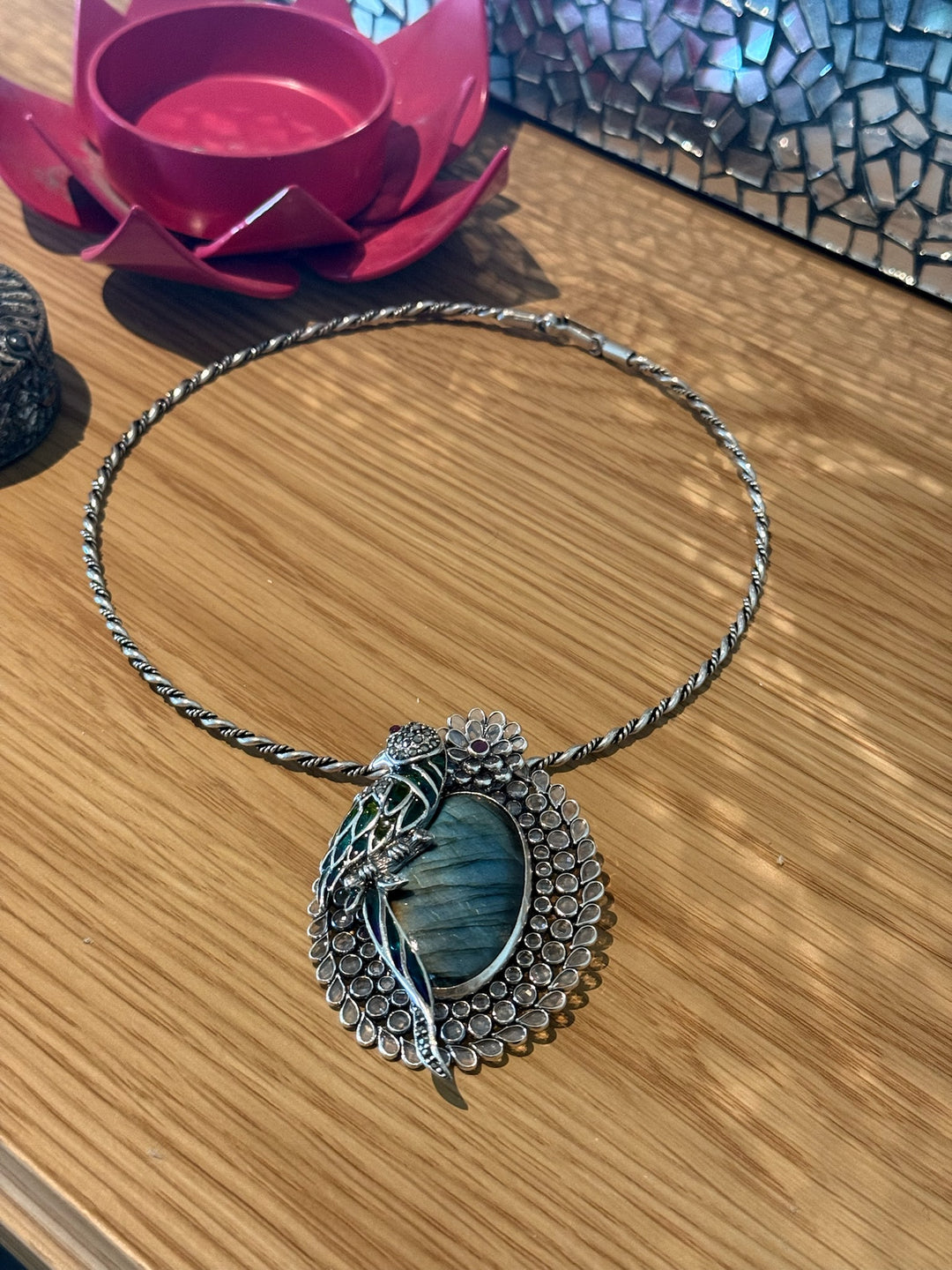 Parrot Labradorite 925 Silver Necklace | SHIVKA