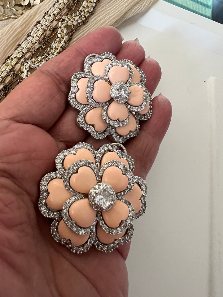 Elegant Designer Coral Stud Earrings | Brass & Stone Embellishments (Copy)