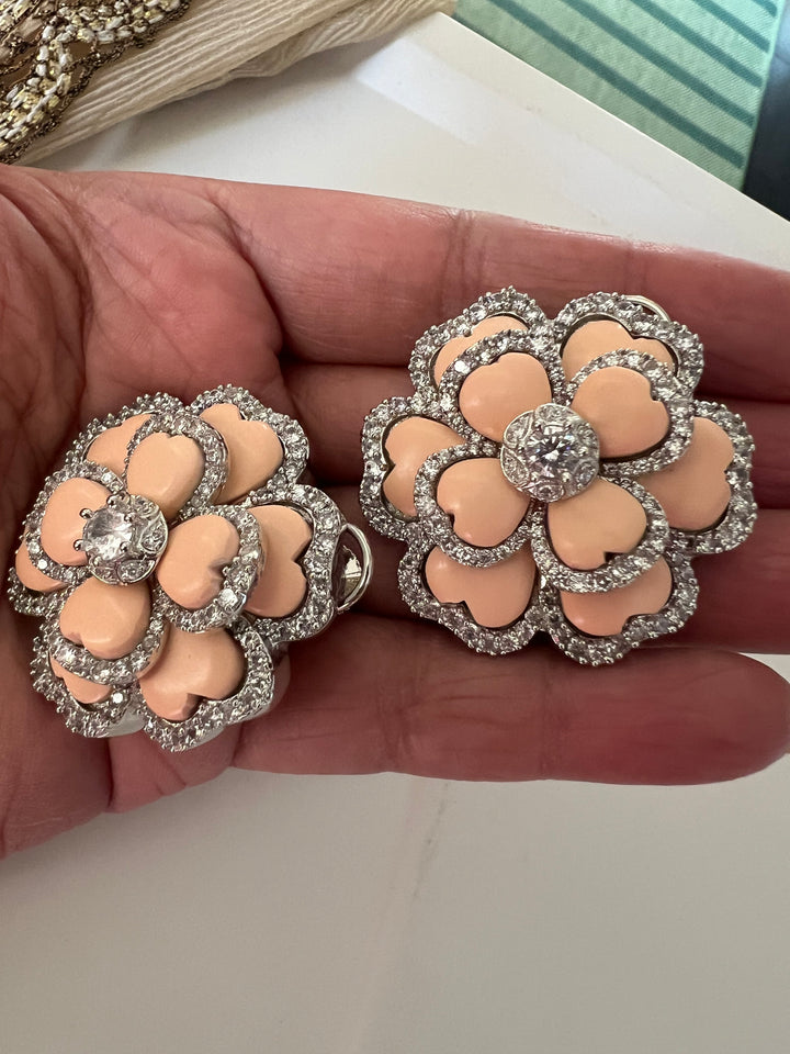 Elegant Designer Coral Stud Earrings | Brass & Stone Embellishments (Copy)