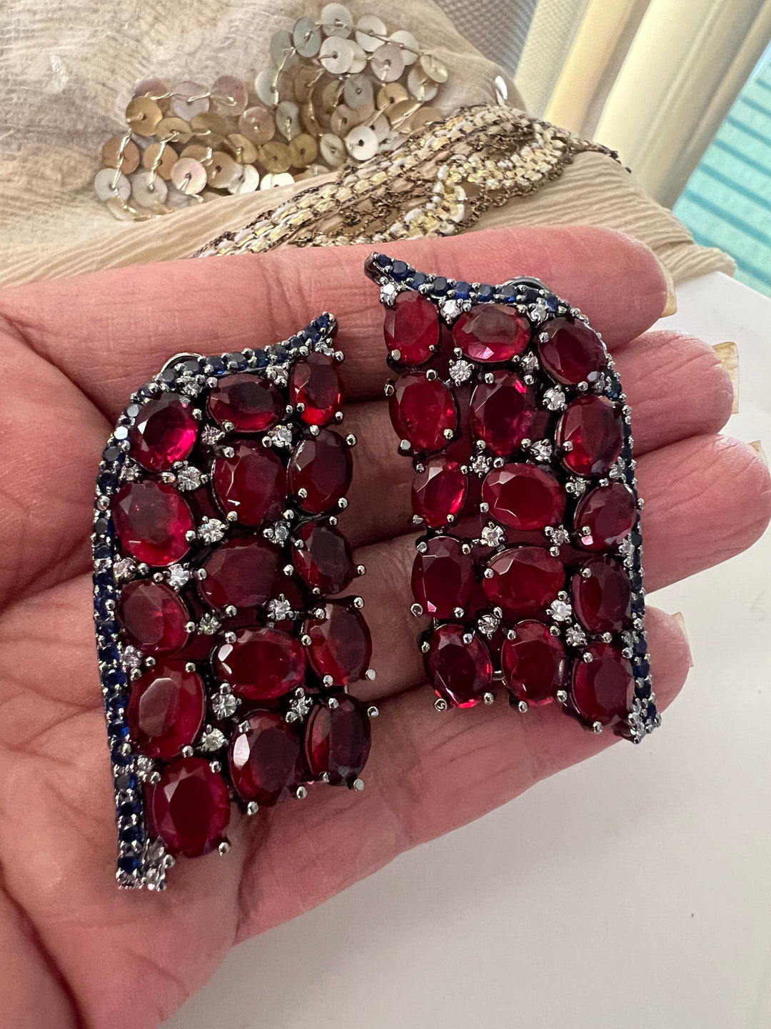 Elegant Designer Doublet Stone Stud Earrings | Brass & Stone Embellishments