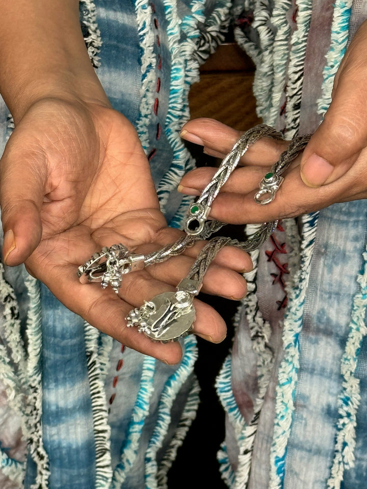 925 Tribal Silver Anklets with Stones & Ghungroos | SHIVKA Set of 2