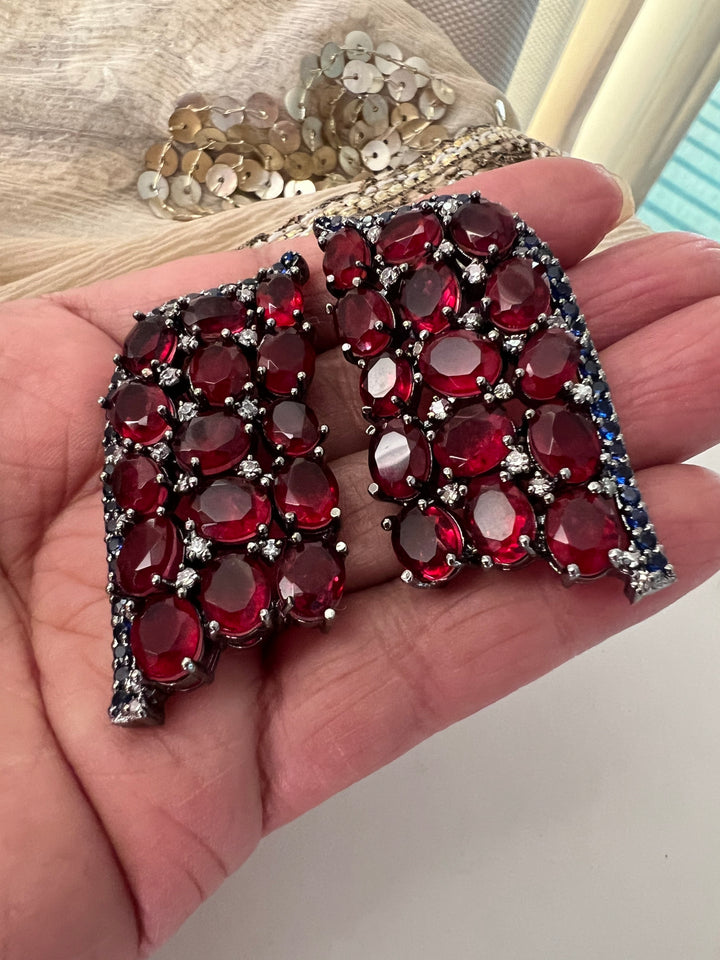 Elegant Designer Doublet Stone Stud Earrings | Brass & Stone Embellishments