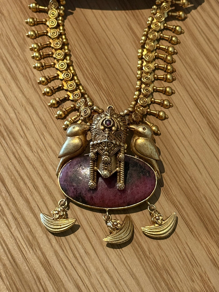 Twin Bird Ruby 925 Silver Necklace | SHIVKA