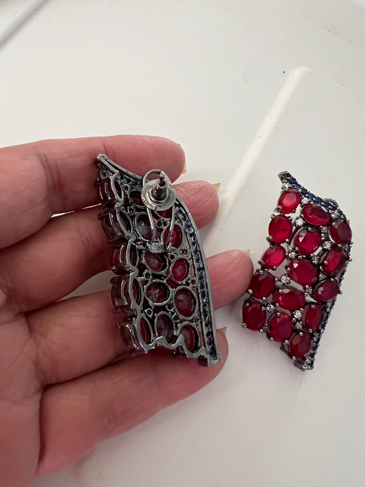 Elegant Designer Doublet Stone Stud Earrings | Brass & Stone Embellishments