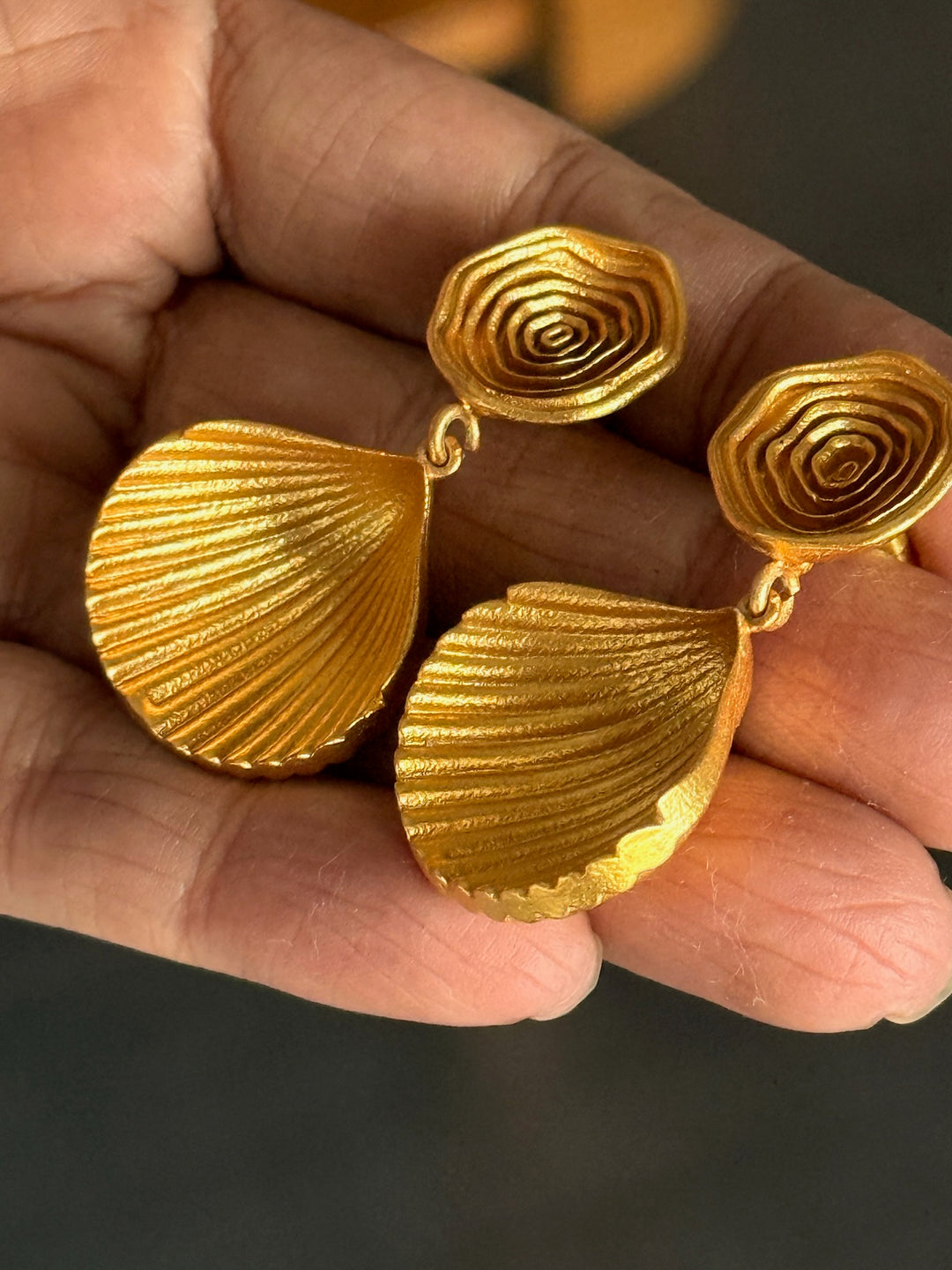 Elegant Gold Brass Pushback Earrings | SHIVKA Statement Pair