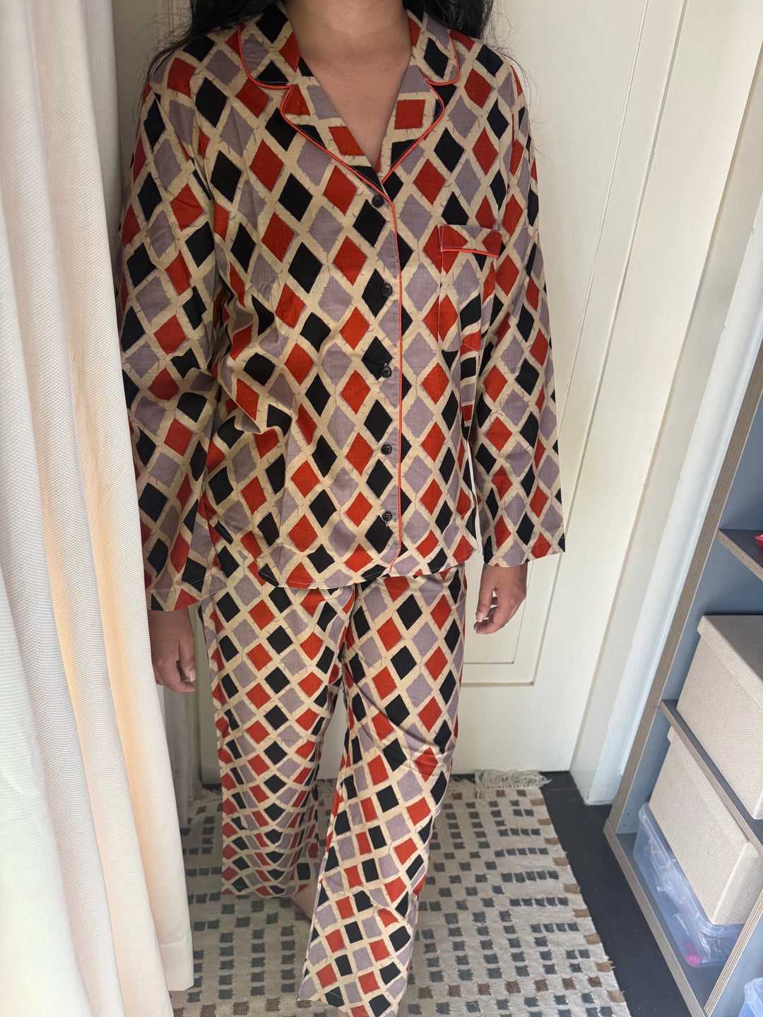 Pure Cotton Diamond Print Pajama Set – Two-Piece Loungewear