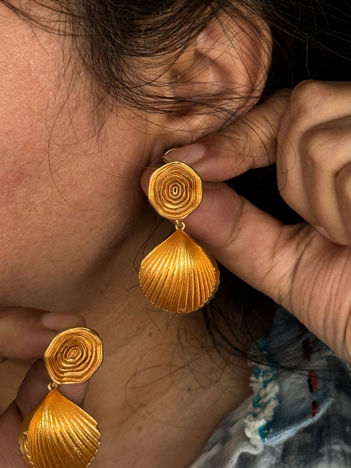 Elegant Gold Brass Pushback Earrings | SHIVKA Statement Pair