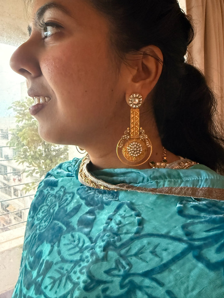 925 Silver Twin Peacock Kundan Earrings | SHIVKA