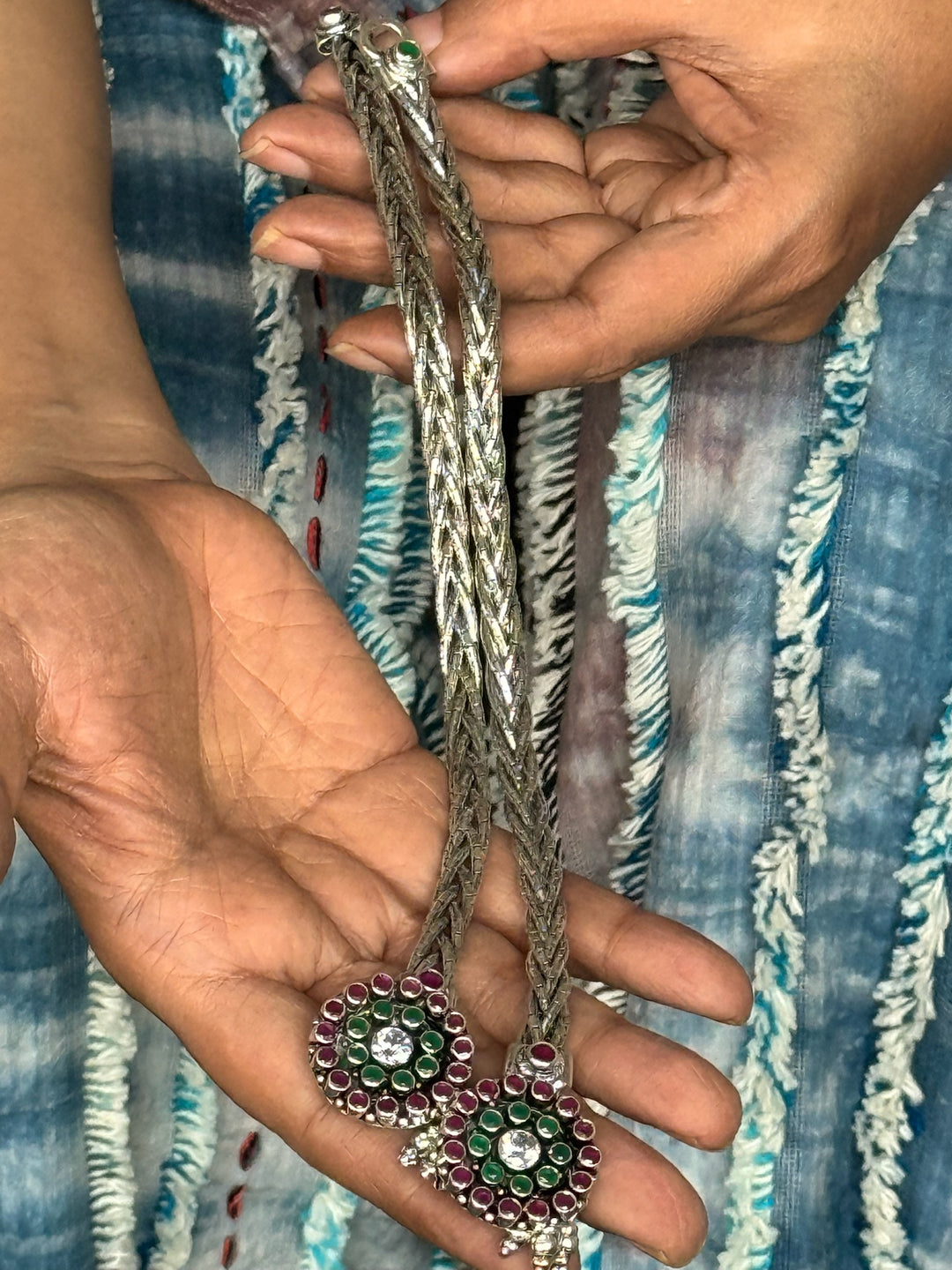 925 Tribal Silver Anklets with Stones & Ghungroos | SHIVKA Set of 2