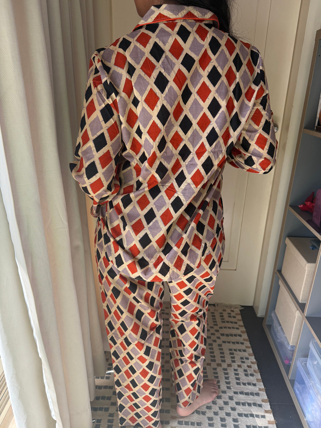 Pure Cotton Diamond Print Pajama Set – Two-Piece Loungewear