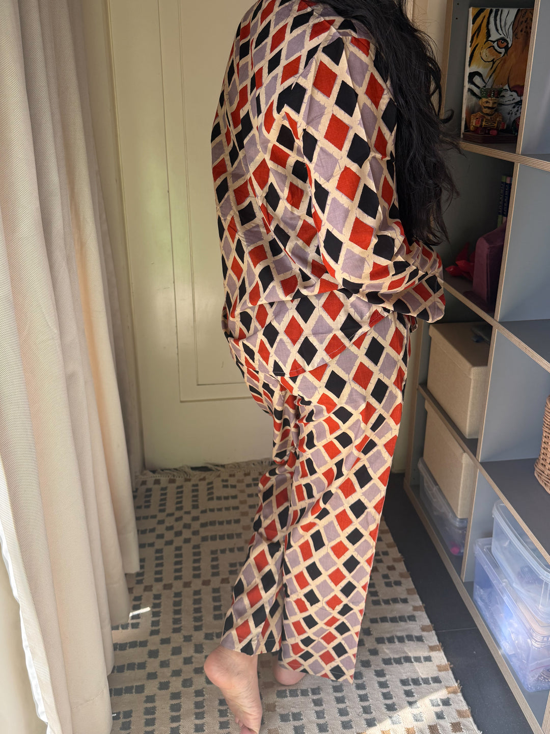 Pure Cotton Diamond Print Pajama Set – Two-Piece Loungewear