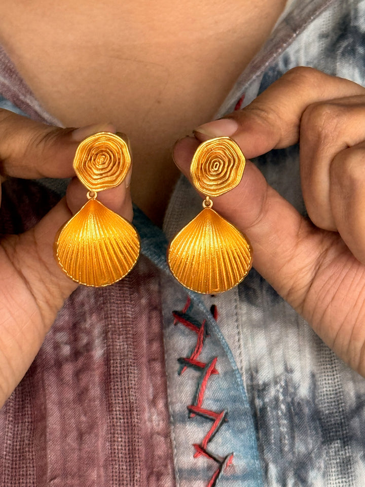 Elegant Gold Brass Pushback Earrings | SHIVKA Statement Pair