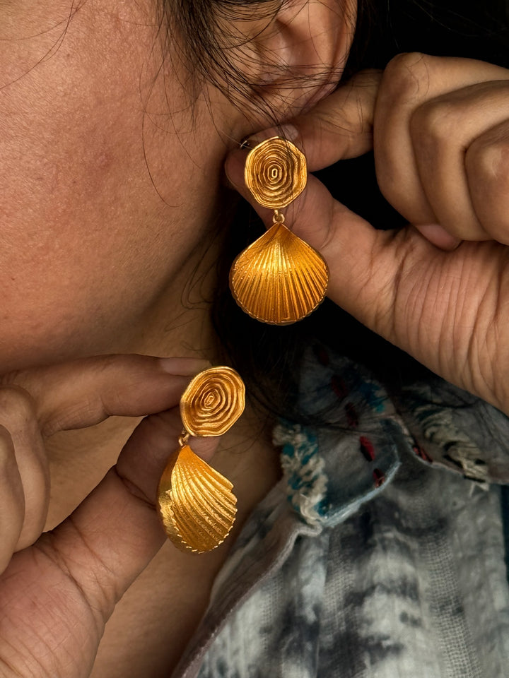 Elegant Gold Brass Pushback Earrings | SHIVKA Statement Pair