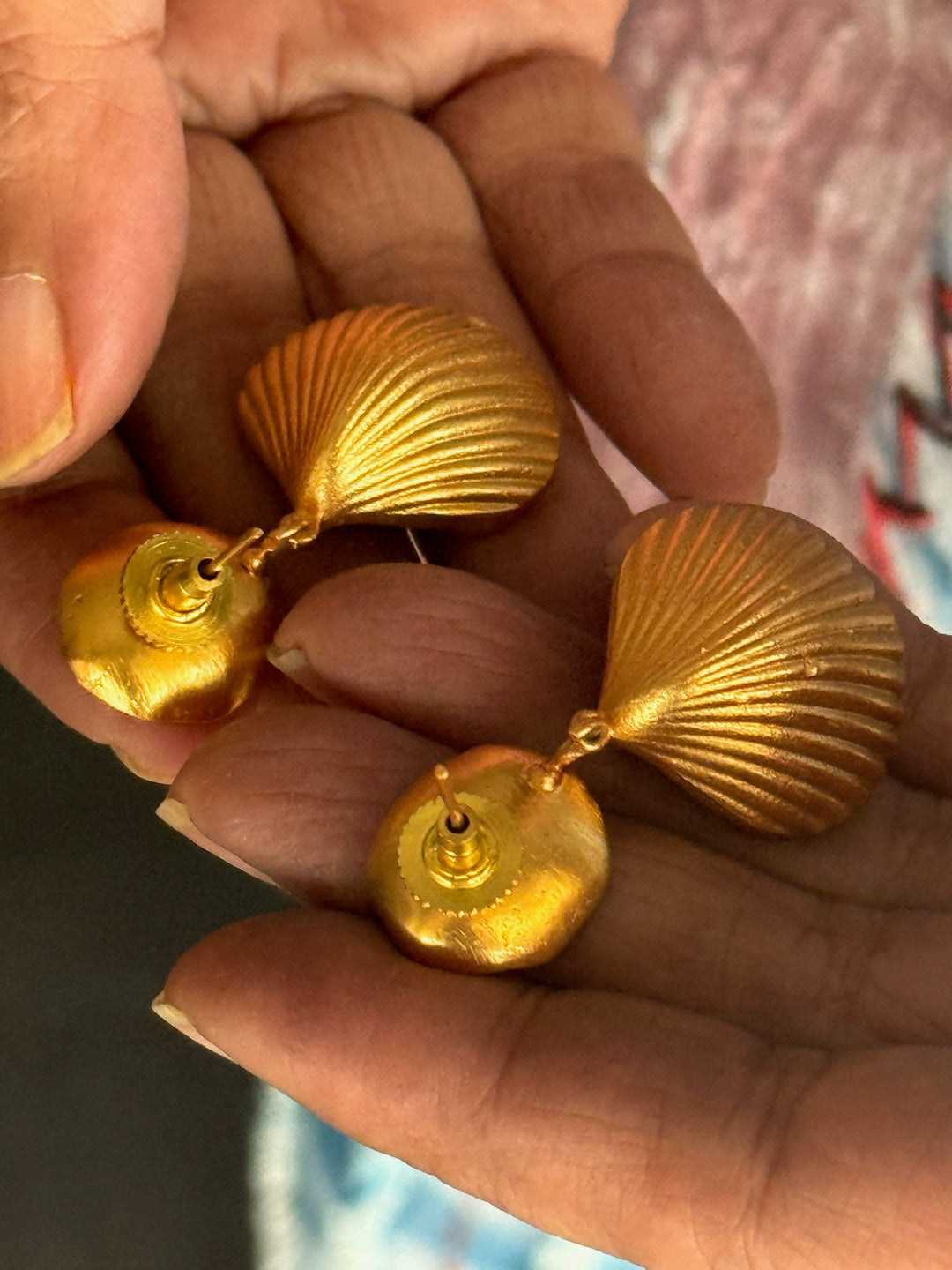 Elegant Gold Brass Pushback Earrings | SHIVKA Statement Pair