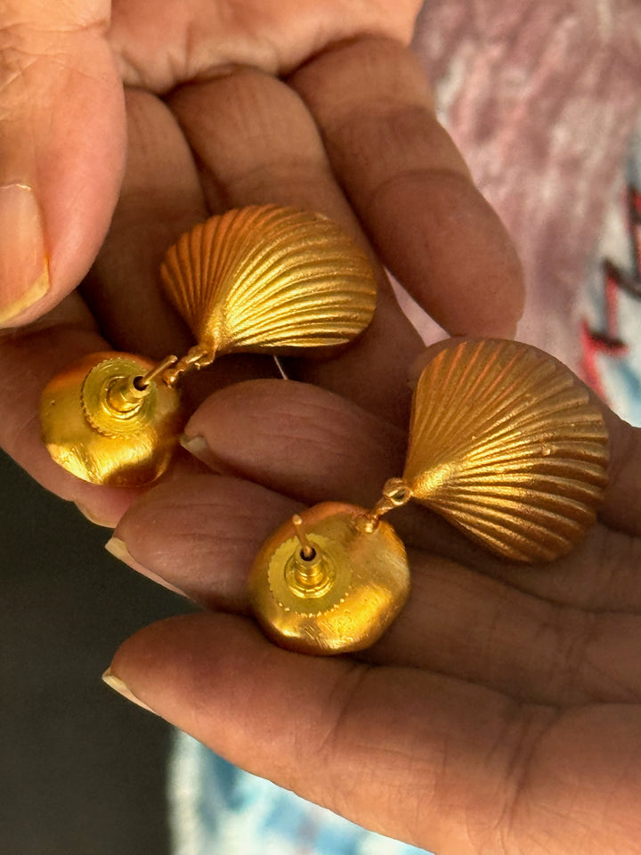 Elegant Gold Brass Pushback Earrings | SHIVKA Statement Pair