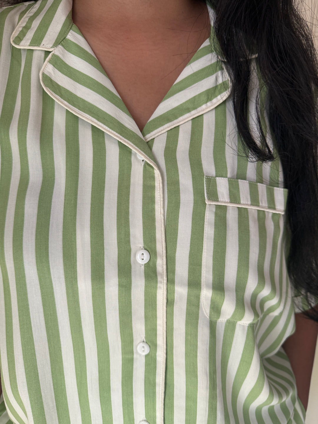 Striped Green Cotton Night Suit - Set of Two