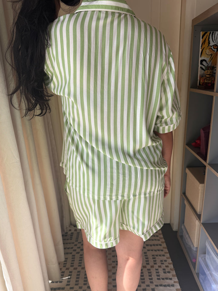 Striped Green Cotton Night Suit - Set of Two