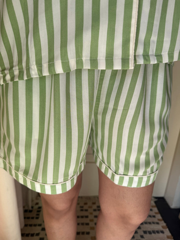 Striped Green Cotton Night Suit - Set of Two