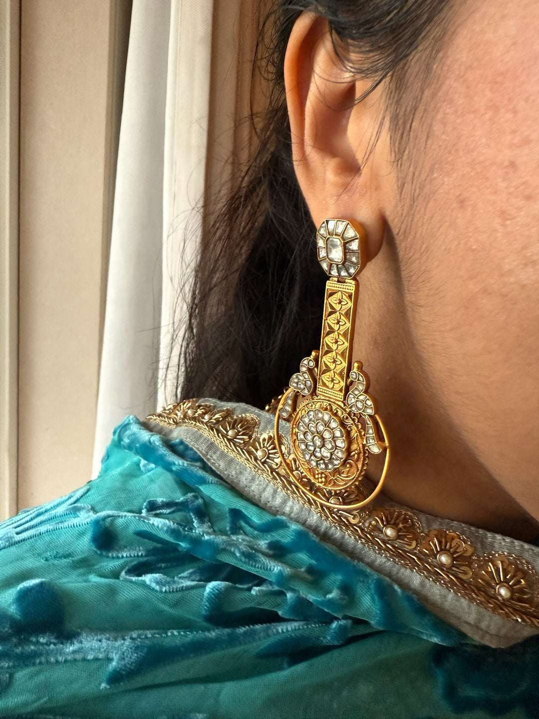 925 Silver Twin Peacock Kundan Earrings | SHIVKA