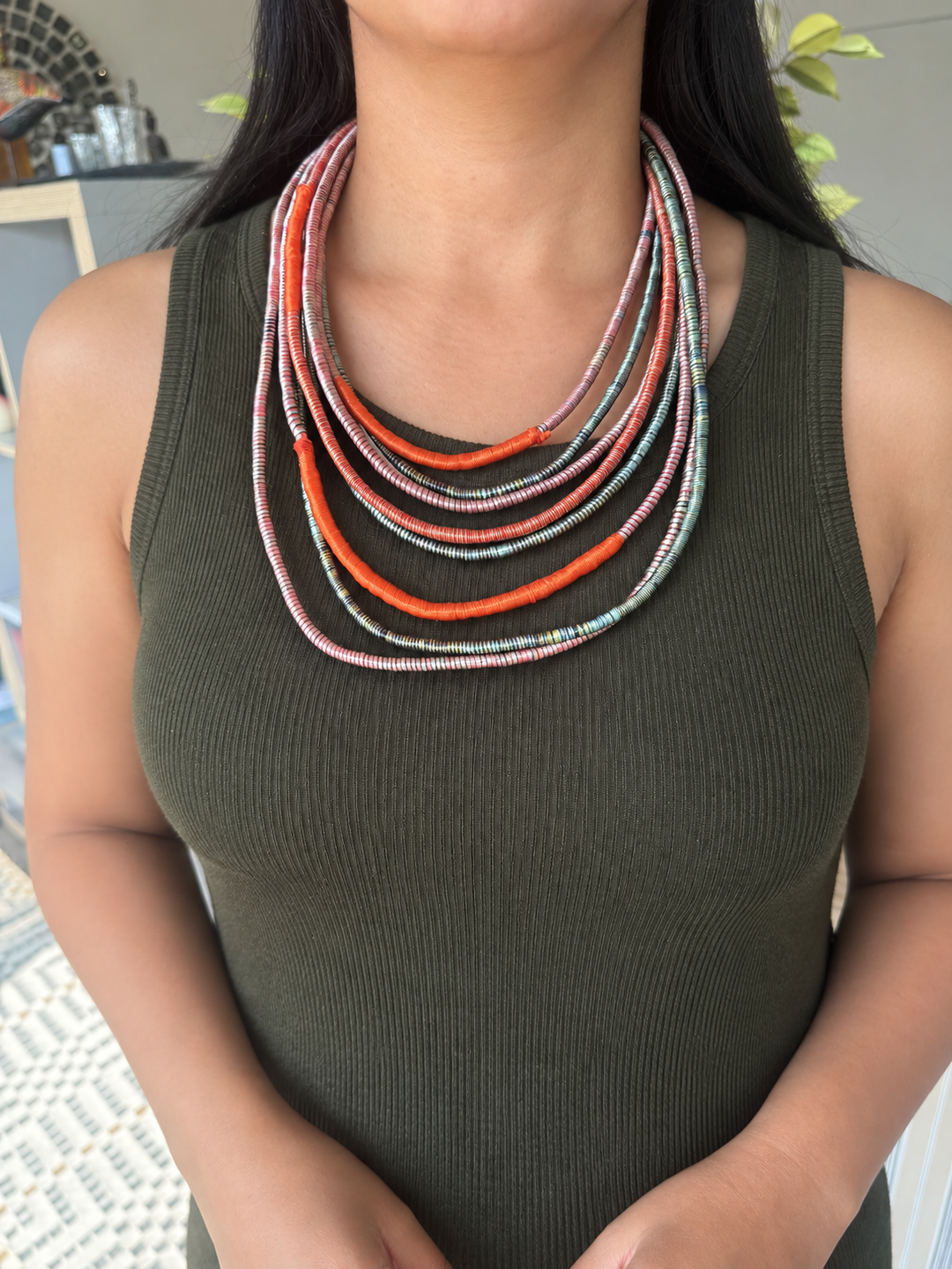 Multilayered Multicolored Thread Necklace