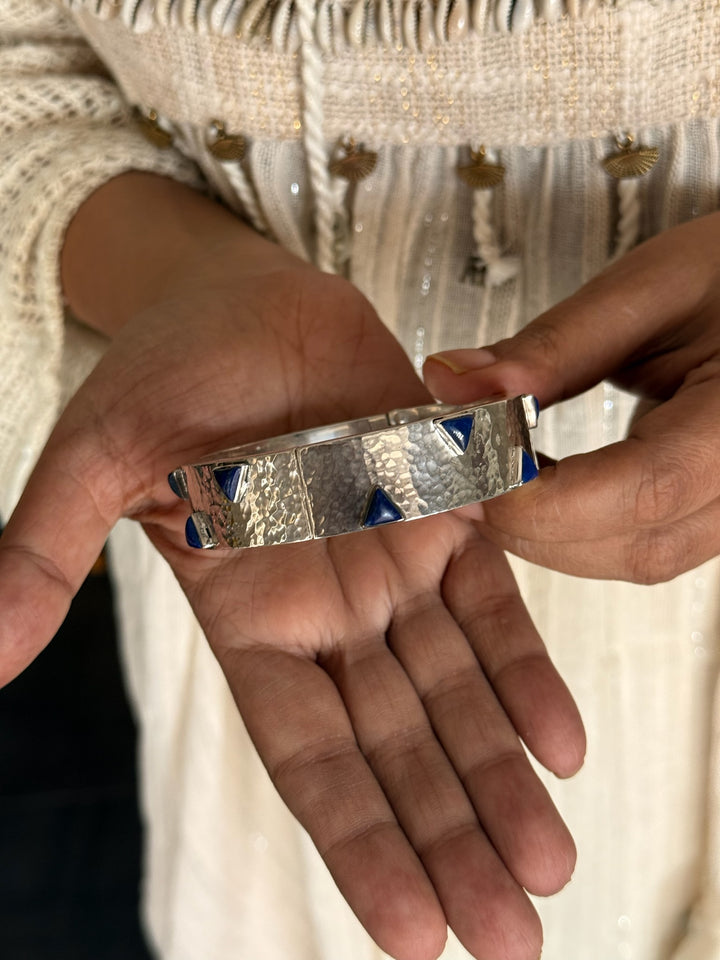 925 Silver Lapis Bangle | Textured Cuff | SHIVKA Jewelry