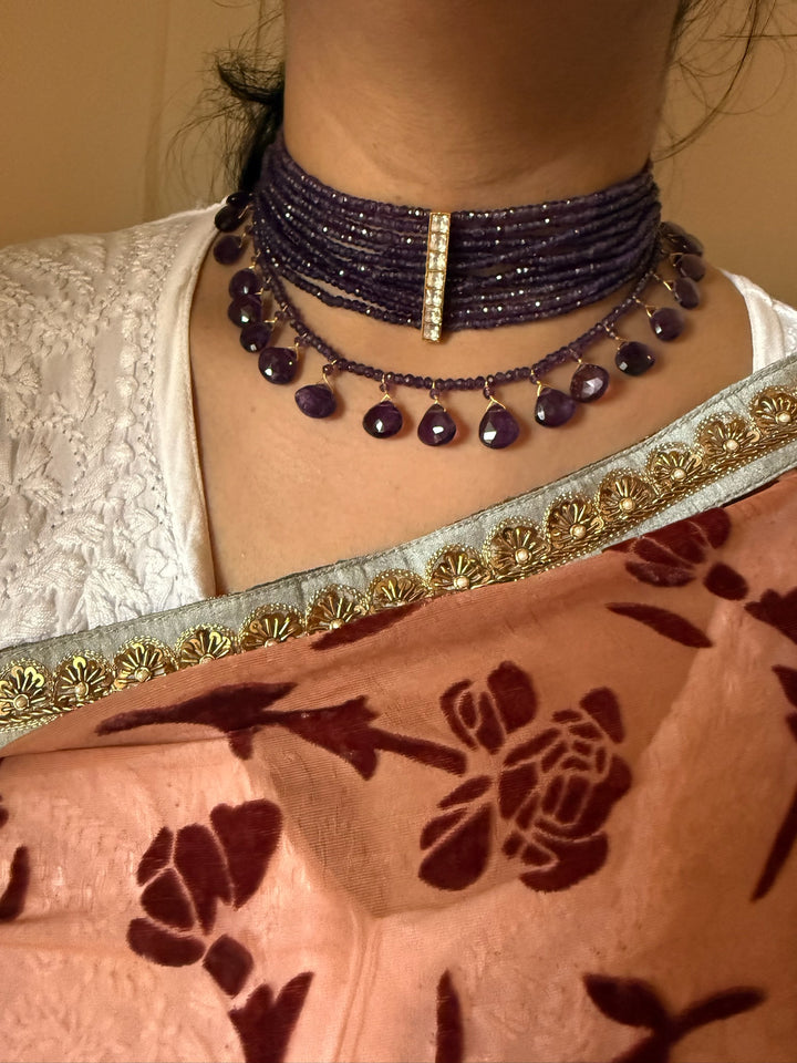Handmade 925 Silver Amethyst Kundan Choker Necklace | SHIVKA