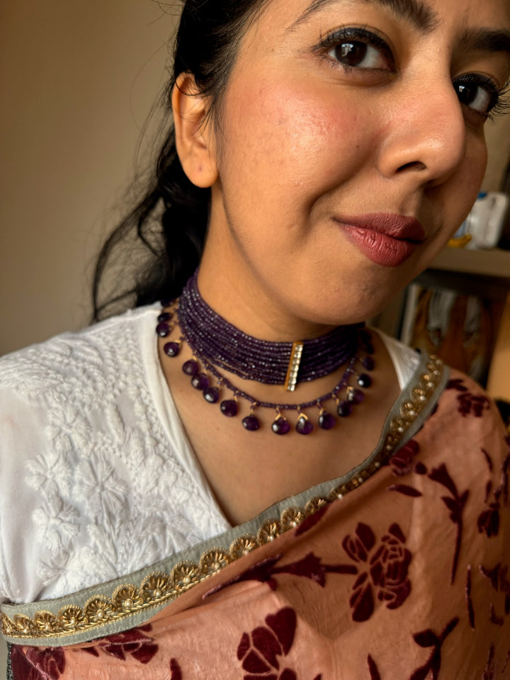 Handmade 925 Silver Amethyst Kundan Choker Necklace | SHIVKA