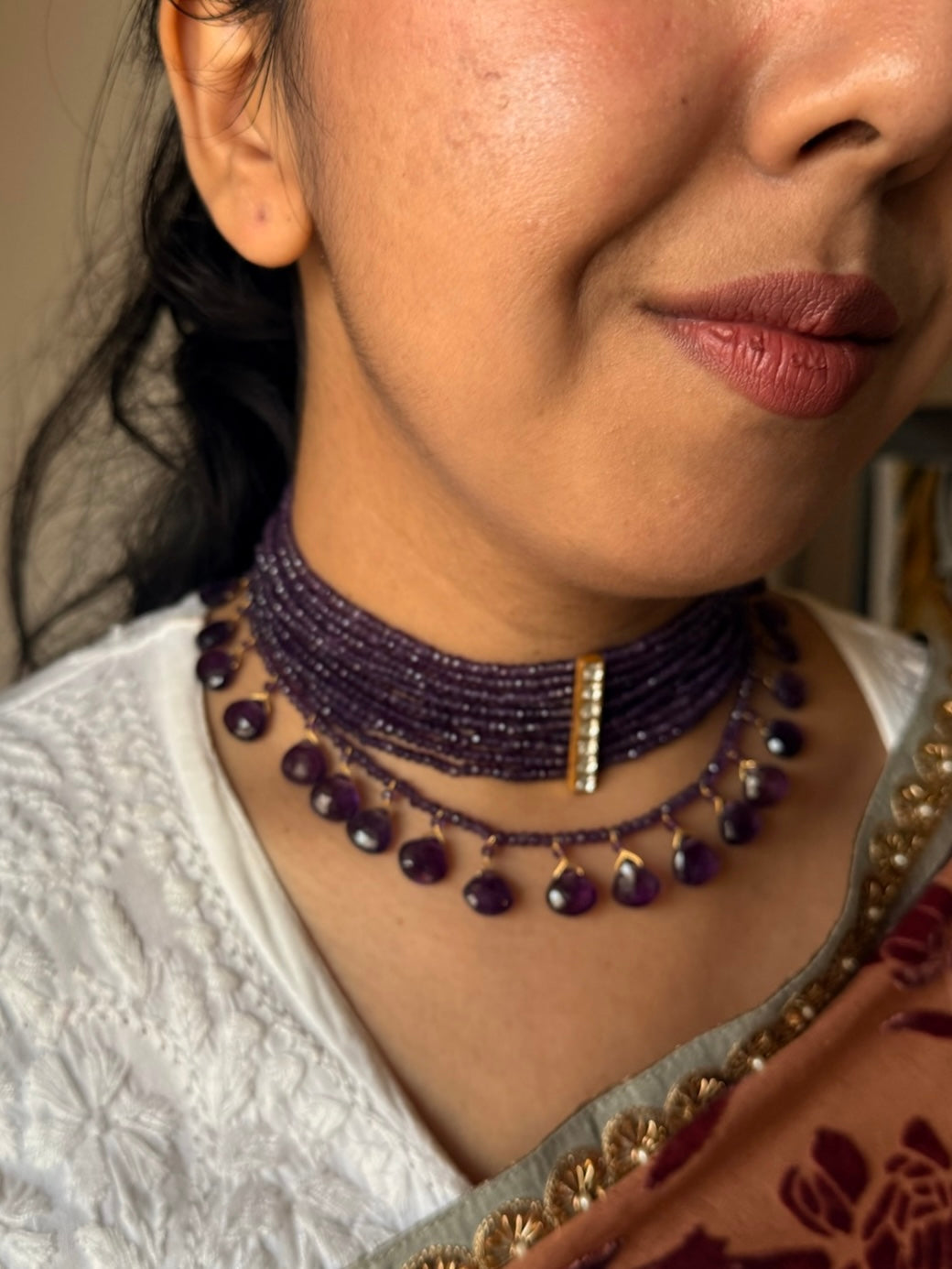 Handmade 925 Silver Amethyst Kundan Choker Necklace | SHIVKA